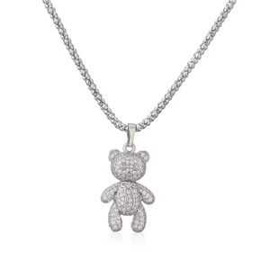 Silver Cute Bear - Iced Out Bear Pendant - Hip Hop Bear Necklace Teddy Bear NWT